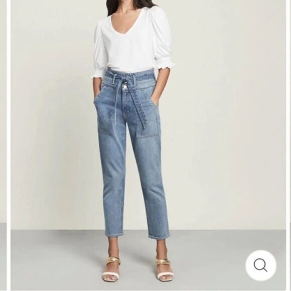 Veronica Beard Jeans Logan Extra High Rise Slim Straight Clearwater Jeans - Picture 1 of 10